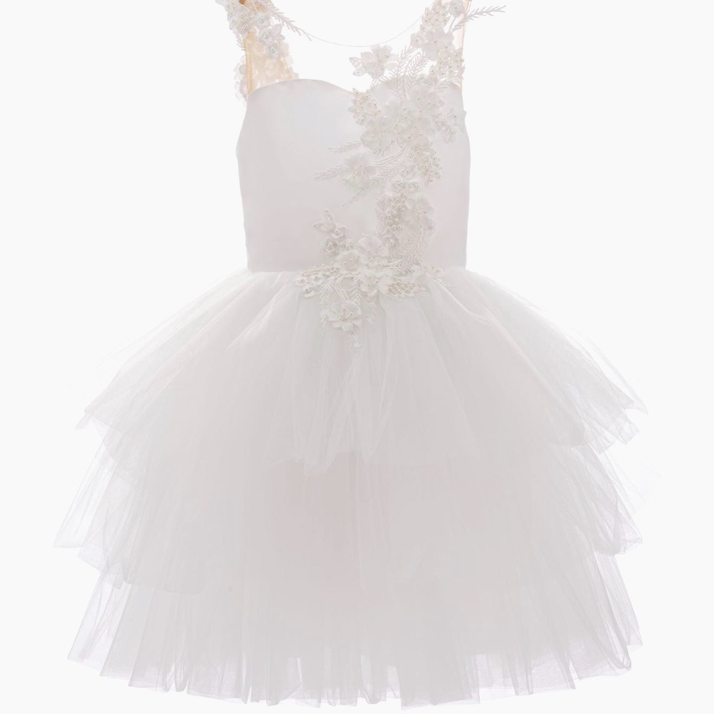 Tulleen White Floral Kids Dress With Lace